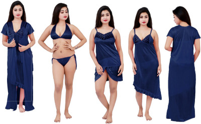 Divine Paridhaan Women Nighty with Robe(Blue)