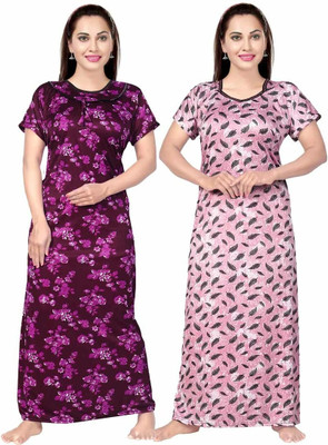 Hans Crafted Women Nighty(Purple, Pink)