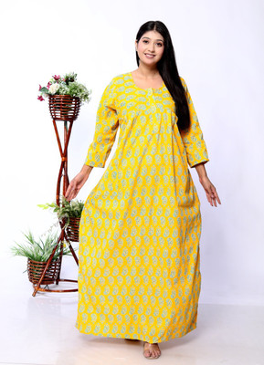 Hans Craft And Art Women Nighty(Yellow)