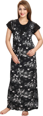 SHOPPING STATION Women Nighty(Black, White)