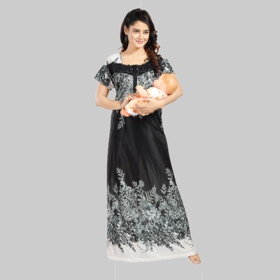 Gutthi Women Maternity/Nursing Nighty(Black)