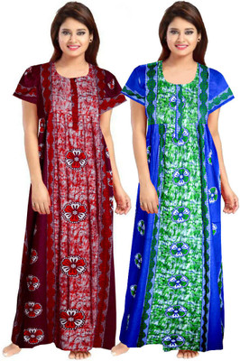 Homezilla Women Nighty(Red, White)