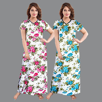 Hans Crafted Women Nighty(Pink, Blue)