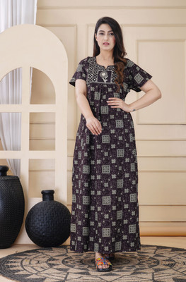CT Creation Women Nighty(Purple, Grey)