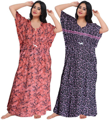 KrishvProducts Women Nighty(Yellow)