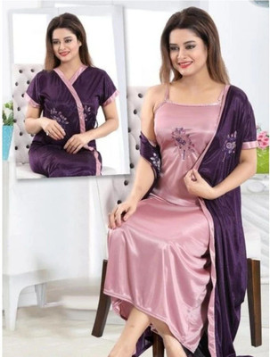 HR creation Women Nighty with Robe(Purple, Pink)