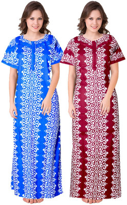 becooper Women Nighty Set(Blue, Maroon)