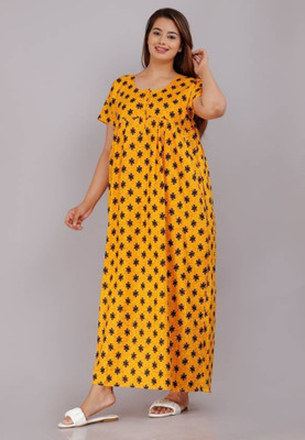 Savicreation Women Nighty(Yellow)