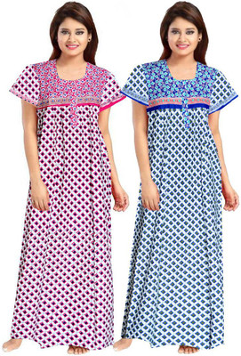 KrishvProducts Women Nighty(Blue, Pink)