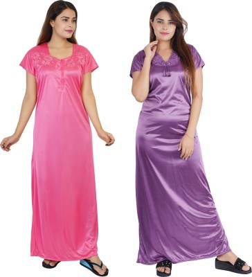 NACNO Women Nighty Set(Pink, Purple)