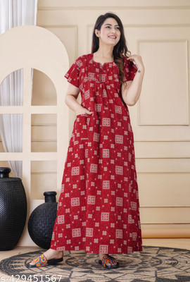 Savicreation Women Nighty(Maroon)