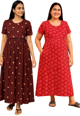 Juana Women Maternity/Nursing Nighty(Brown, Pink)