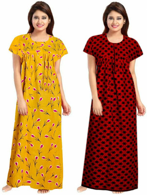Parth Fashion Women Nighty(Red, Yellow)