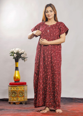 Vardhana Women Maternity/Nursing Nighty(Maroon)
