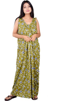 CLYMAA Women Nighty(Green)