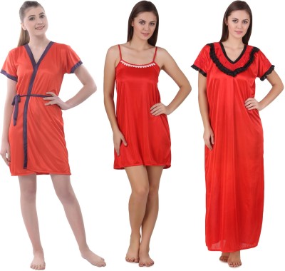 YUALIN CREATION Women Nighty Set(Red)