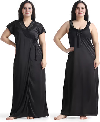 SHARSTI Women Nighty Set(Black)