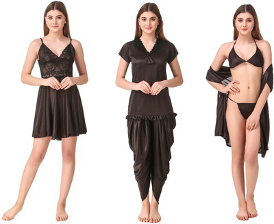 Romaisa Women Nighty Set(Black)