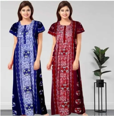 Geet Ethnica Women Nighty(Blue, Maroon)