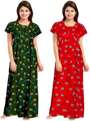 AKRSFASHION Women Nighty(Green, Red)