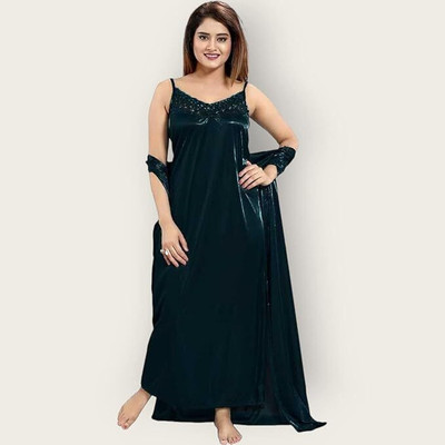 Lottahub Women Robe and Lingerie Set(Black)