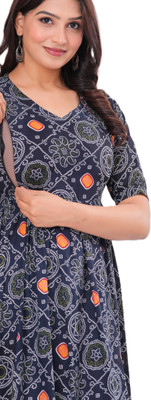 gottam Women Maternity/Nursing Nighty(Dark Blue)