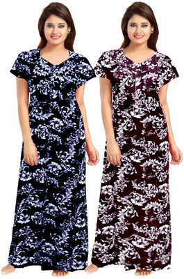 Toomley Women Nighty Set(Maroon, Black)