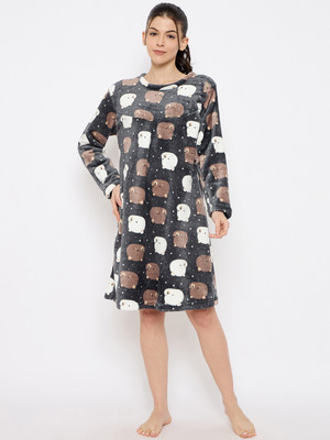 Camey Women Nighty(Black, White)