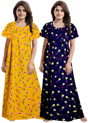DreamBe Women Nighty(Yellow, Blue)