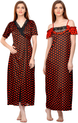 Boosah Women Nighty with Robe(Red, Black)