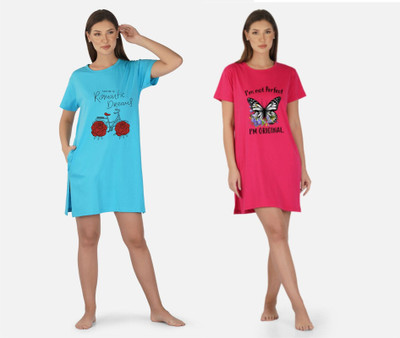DreamBe Women Nightshirts(Light Blue, Pink)