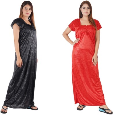 RILO Women Nighty Set(Black, Red)