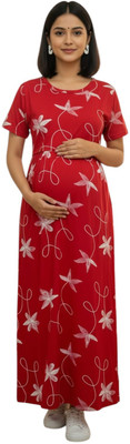 Juana Women Maternity/Nursing Nighty(Red, White)