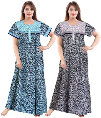 Trendy Fab Women Nighty Set(Blue, Black)