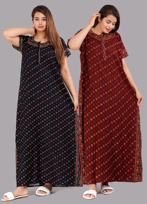 Ruishee Women Nighty(Blue, Maroon)