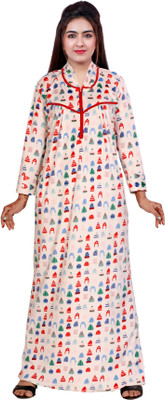 NACNO Women Nighty(White, Multicolor)