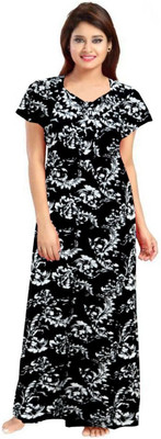 Homezilla Women Nighty(Black, White)