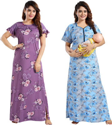 SHOPPING STATION Women Nighty Set(Multicolor)