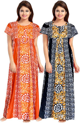 QKING Women Maternity/Nursing Nighty(Orange, Black)