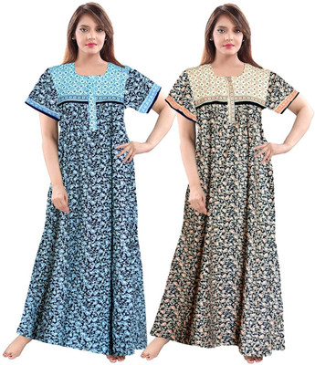 Aryansh Enterprises Women Nightdress(Blue, Beige)
