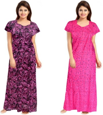 PMK FASHION Women Nighty Set(Purple, Pink)