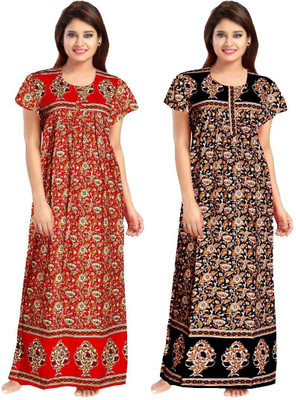 KrishvProducts Women Nighty(Green, Brown)