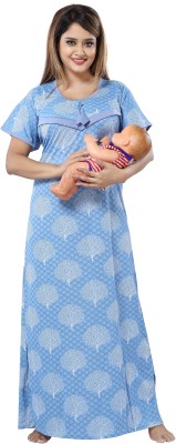 Glam World Women Maternity/Nursing Nighty(Blue)