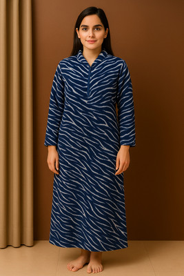Jasmine Creations Women Nighty with Robe(Blue)
