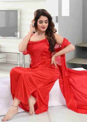 DIVYASTRI FASHION Women Nighty with Robe(Red)