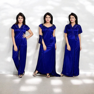 Nw Naughty Wish Women Nighty with Robe(Blue)