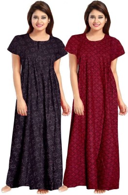 YUKATA Women Nighty(Brown, Maroon)