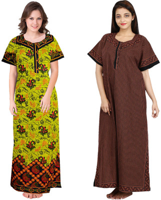 Savicreation Women Nighty(Green, Maroon)