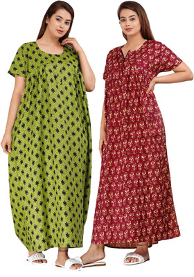 becooper Women Nighty(Green, Maroon)