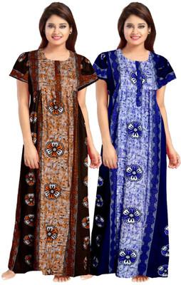 Toomley Women Nighty Set(Brown, Blue)